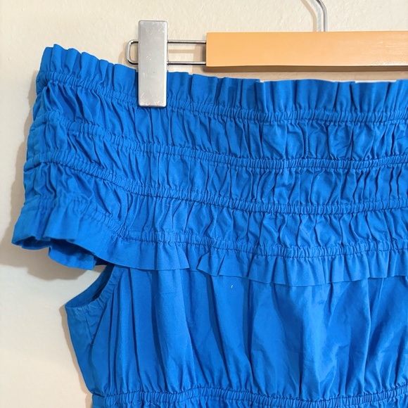 3/$10⚡️Joe Fresh Blue Smocked Ruffled 100% Cotton Off the Shoulder Top - Picture 11 of 13
